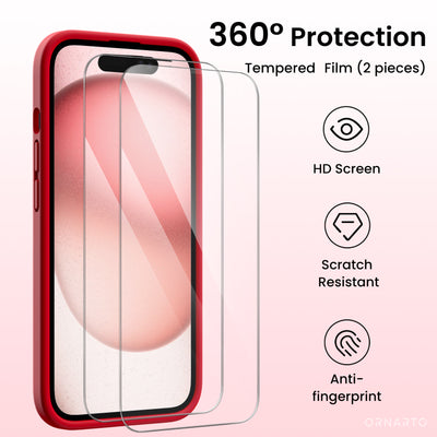 Flüssigsilikon iPhone 15 Hülle mit Kameraschutz und 2 Displayschutzfolien