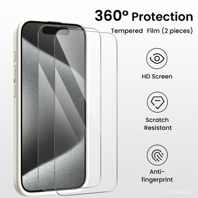Flüssigsilikon iPhone 15 Pro Hülle mit Kameraschutz und 2 Displayschutzfolien