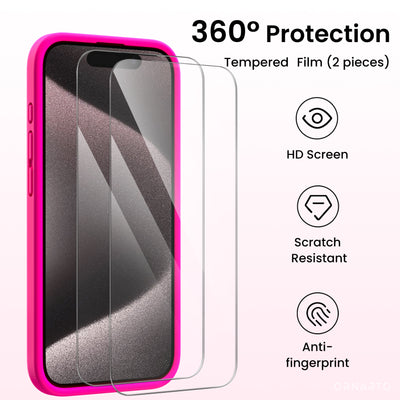 Flüssigsilikon iPhone 15 Pro Hülle mit Kameraschutz und 2 Displayschutzfolien