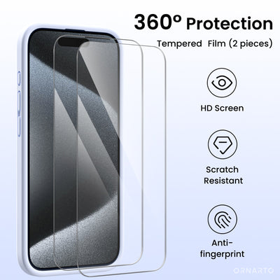 Flüssigsilikon-Schutzhülle für iPhone 15 Pro Max mit Kameraschutz und 2 Displayschutzfolien