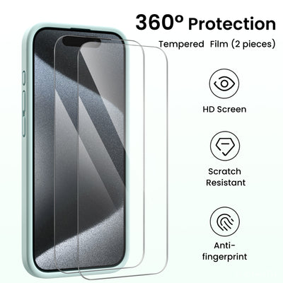 Flüssigsilikon-Schutzhülle für iPhone 15 Pro Max mit Kameraschutz und 2 Displayschutzfolien