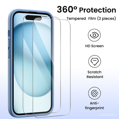 Flüssigsilikon iPhone 15 Hülle mit Kameraschutz und 2 Displayschutzfolien