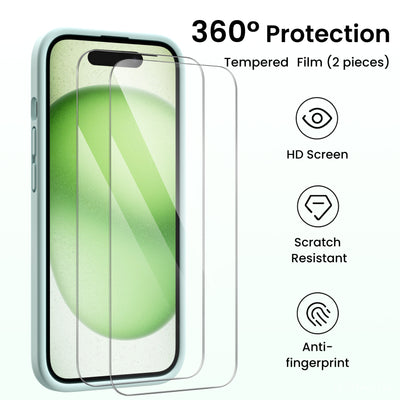 Flüssigsilikon iPhone 15 Hülle mit Kameraschutz und 2 Displayschutzfolien