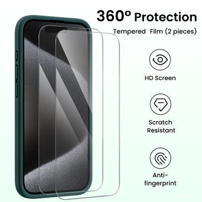 Flüssigsilikon iPhone 15 Pro Hülle mit Kameraschutz und 2 Displayschutzfolien