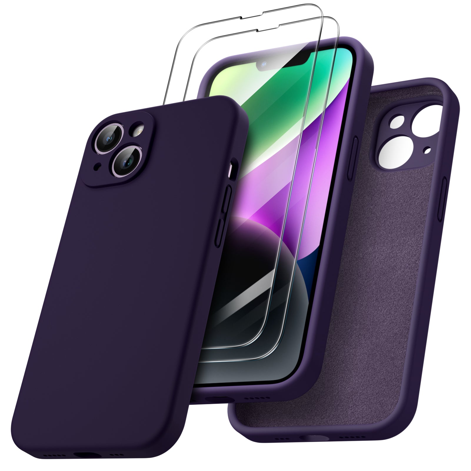 Liquid Silicone iPhone 14 Case with Camera Protection and 2 Screen Protectors