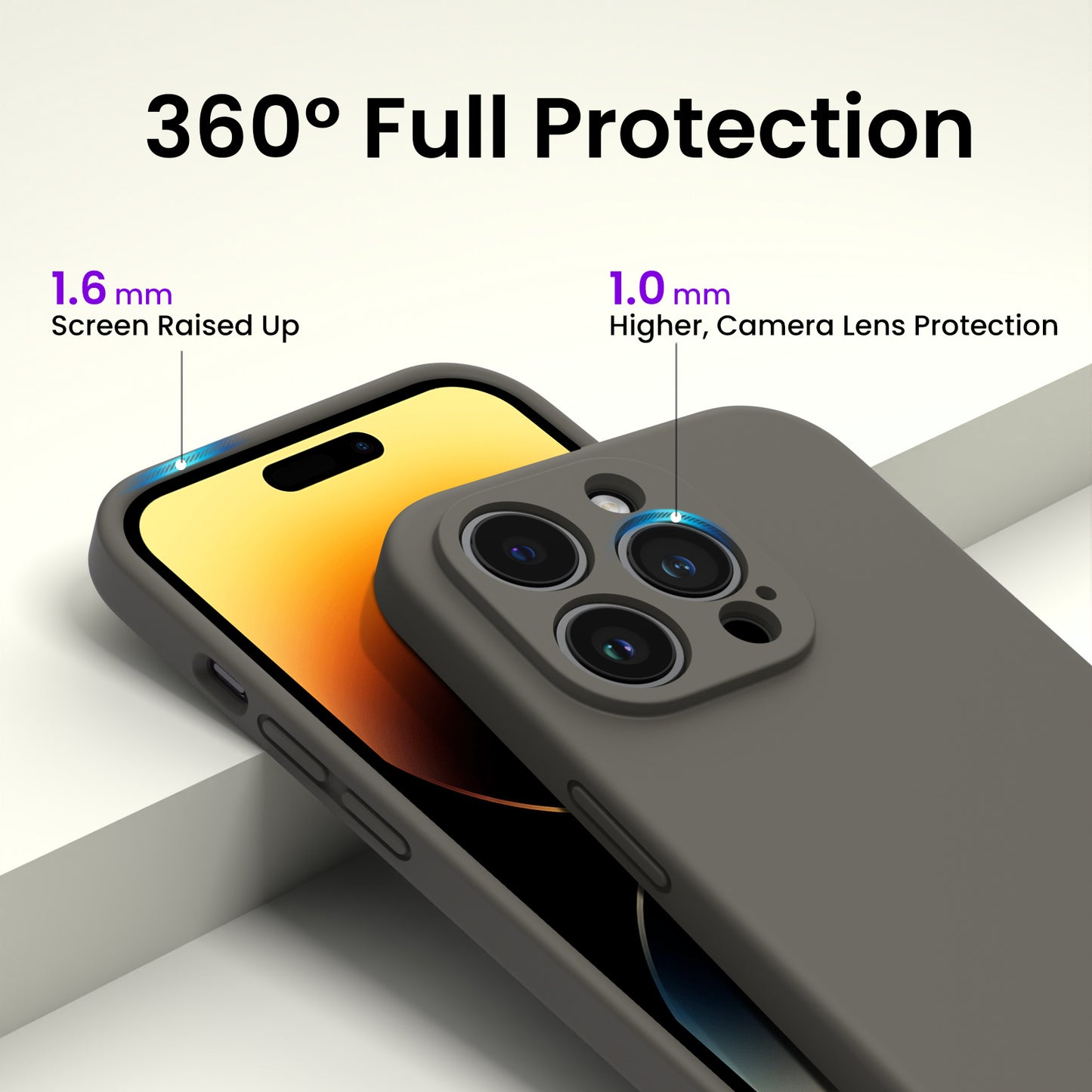 ORNARTO Liquid Silicone iPhone 14 Pro Max Case with Camera Protection and 2 Screen Protectors