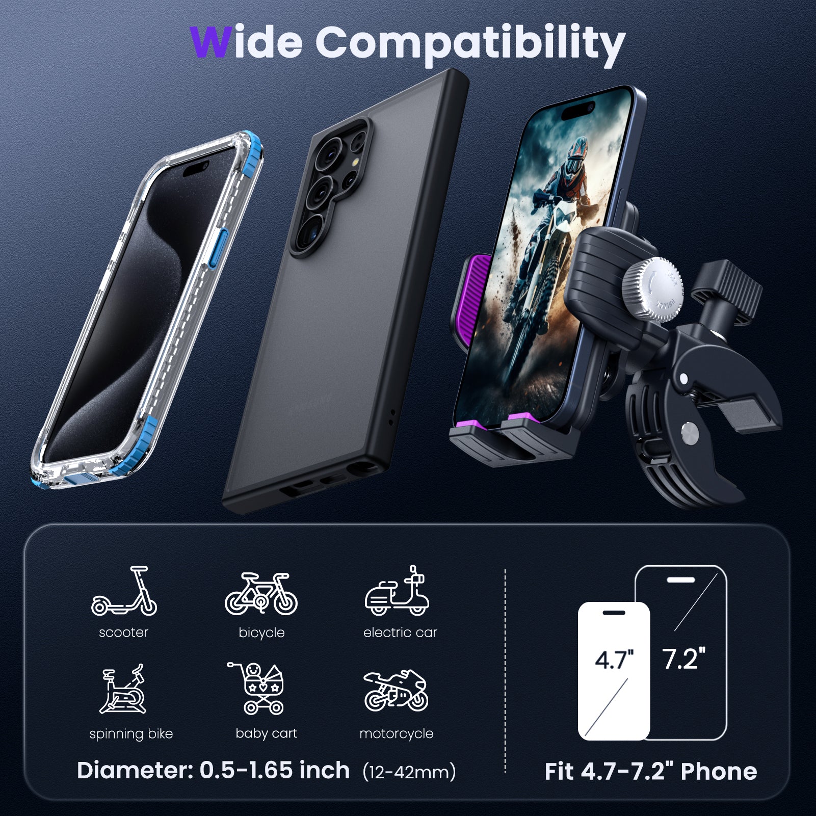 S3 Bike Phone Holder, Rotatable Motorcycle Phone Mount