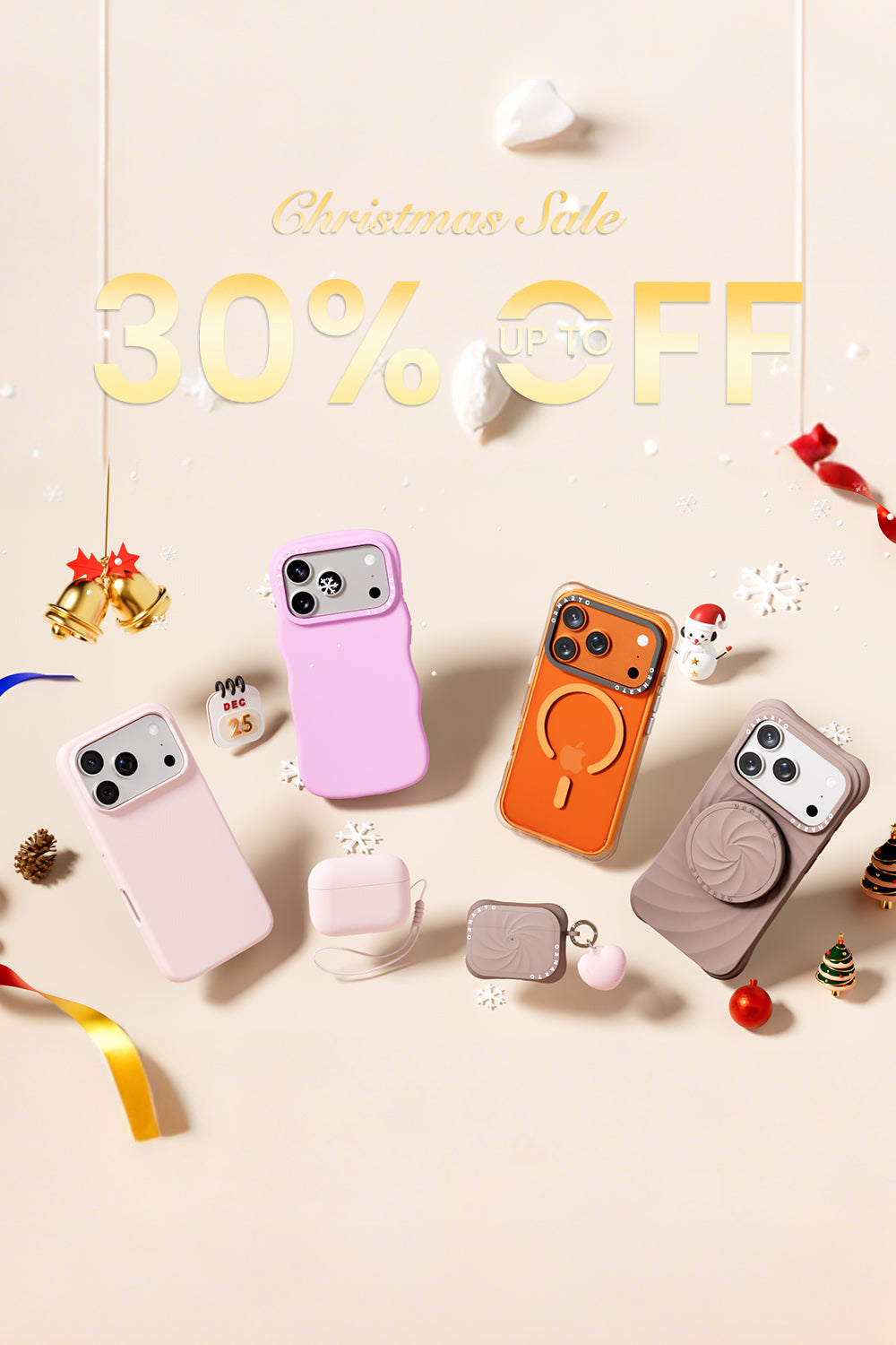 ORNARTO Christmas sale featuring Phone cases, AirPods cases, and accessories.