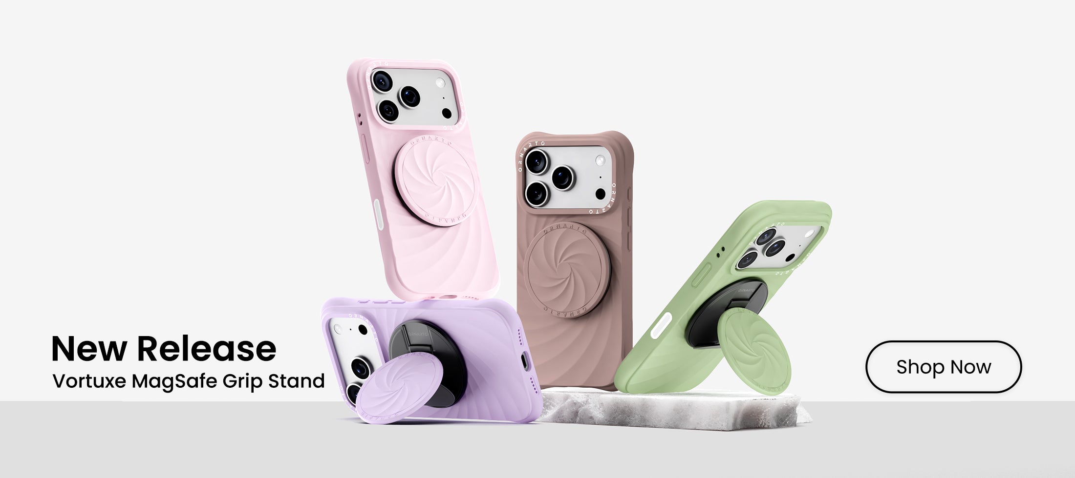 Vortuxe MagSafe Grip Stand for iPhone case in premium liquid silicone with built-in magnetic ring and kickstand.